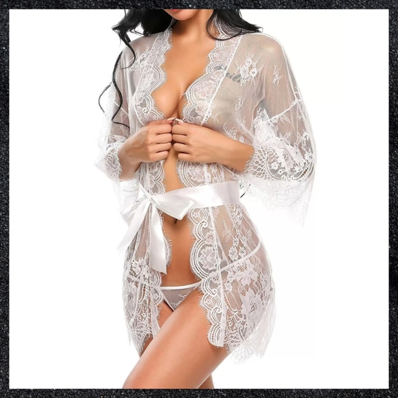 White Sheer Floral Lace Robe - Picture 4 of 8